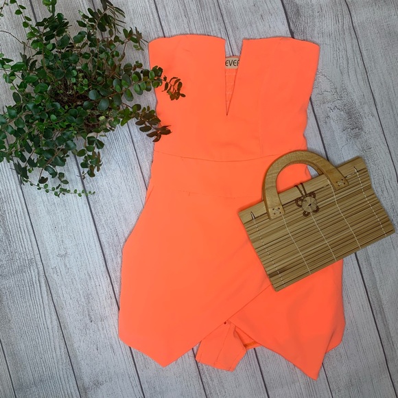 Reverse Pants - Neon strapless romper